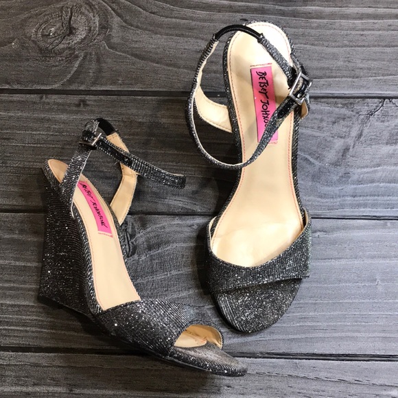 Betsey Johnson Shoes - Sparkle Midnight Peep Toe Wedge Sandal